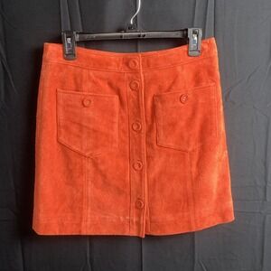 Womens‎ Topshop Red Suede Leather Mini Skirt  US 8 UK 12 EUR 40 Buttons/Pockets